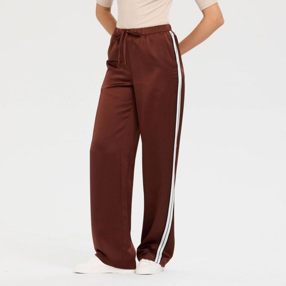 A New Day - Women's High-Rise Wide Leg Satin Track Pull-On Pan Red